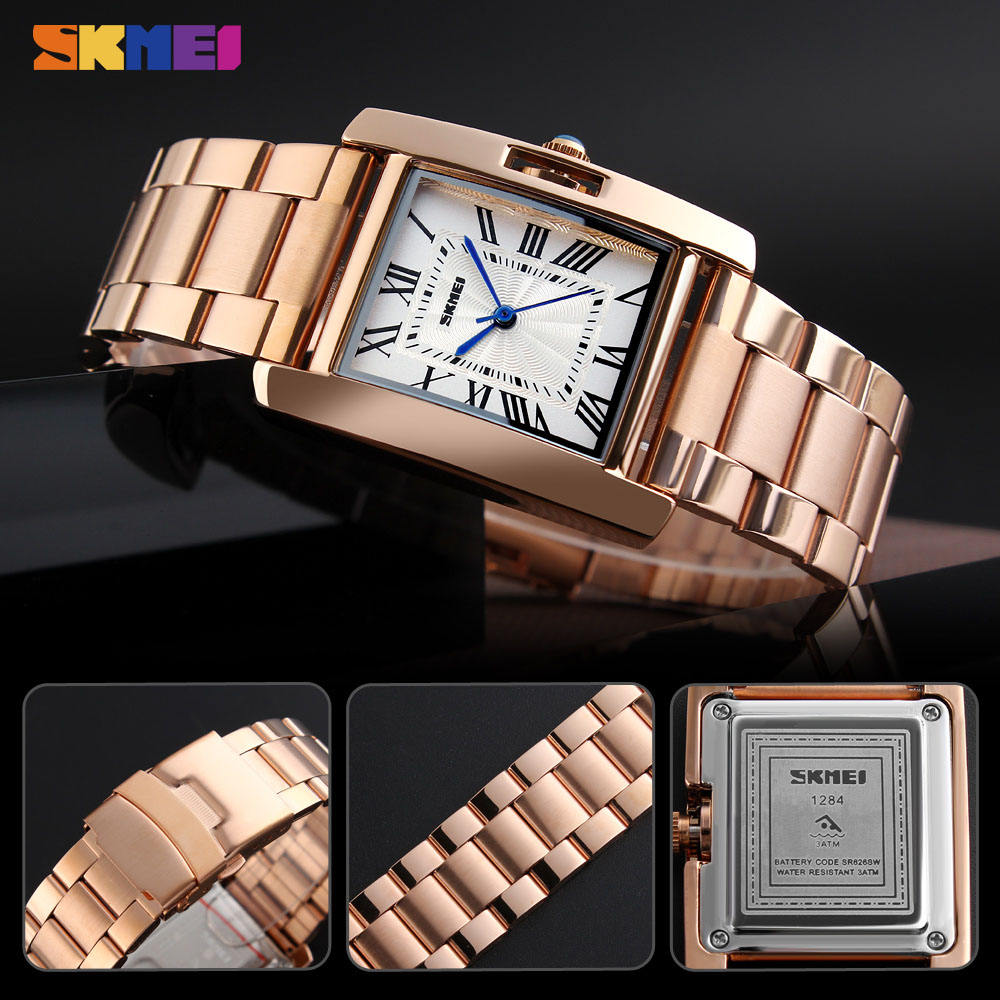 Montre SKMEI Luxe Rectangulaire - Bracelet inoxydable