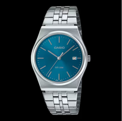 Montre Casio Quartz élégante de couleur bleu vif avec Bracelet en acier inoxydable